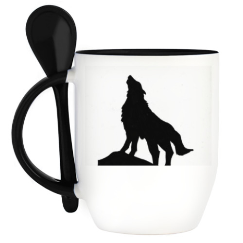 Кружка с ложкой с принтом Lonely Wolf