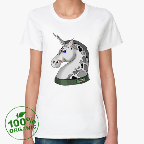 Женская футболка из органик-хлопка с принтом Единорог Сержант