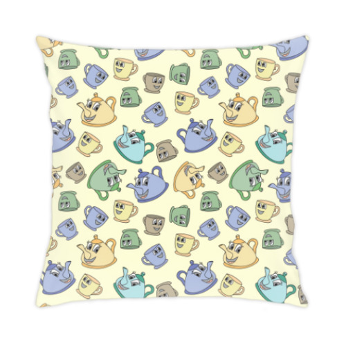 Подушка с принтом Чайники