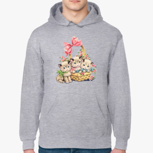 Толстовка худи с принтом Котята в корзинке