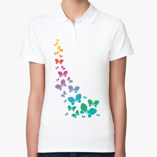 Женская рубашка поло (печать) с принтом Бабочки