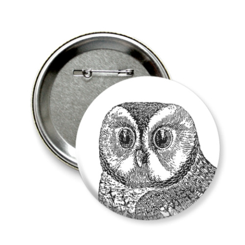 Значок 58мм с принтом Сова
