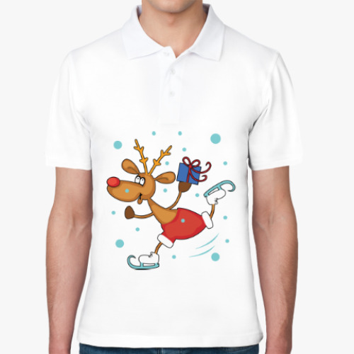 Рубашка поло с принтом Олень на коньках