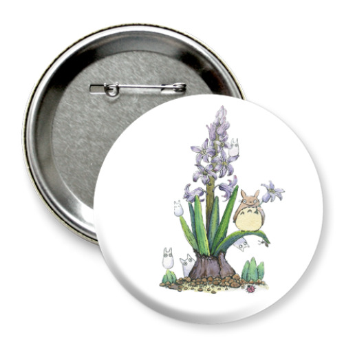 Значок 75мм с принтом Тоторо и гиацинт