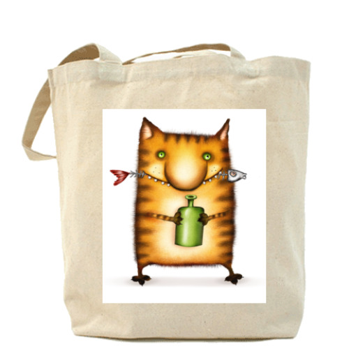 Сумка шоппер с принтом  Кот с Бутылкой