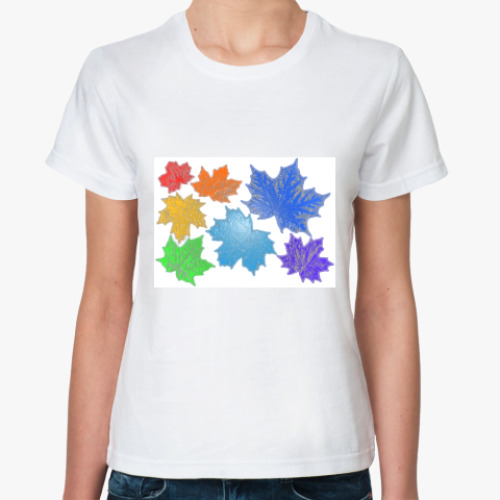 Классическая футболка с принтом Радужный листопад