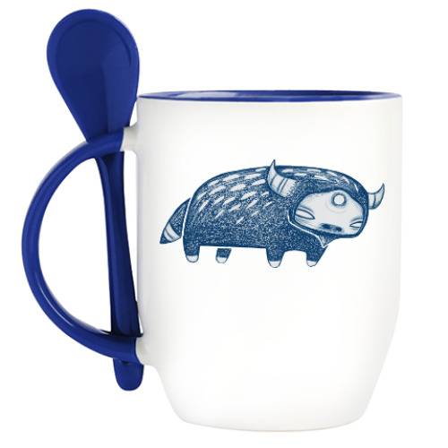 Кружка с ложкой с принтом Як