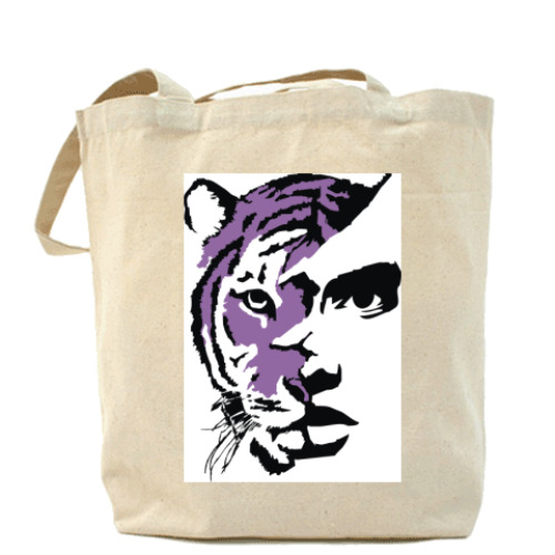 Сумка шоппер с принтом Тигр фиолетовый