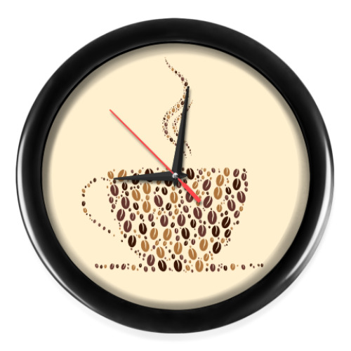 Настенные часы с принтом Кофе из кофейных зерен