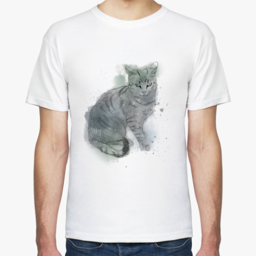 Футболка с принтом Серый сердитый кот