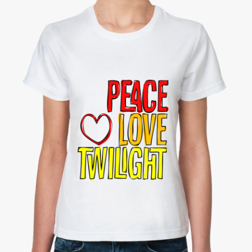 Классическая футболка с принтом  Peace Love Twilight
