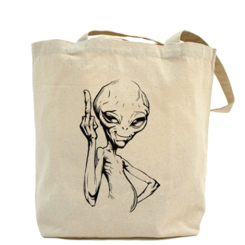 Сумка шоппер с принтом смешной пришелец (funny alien)