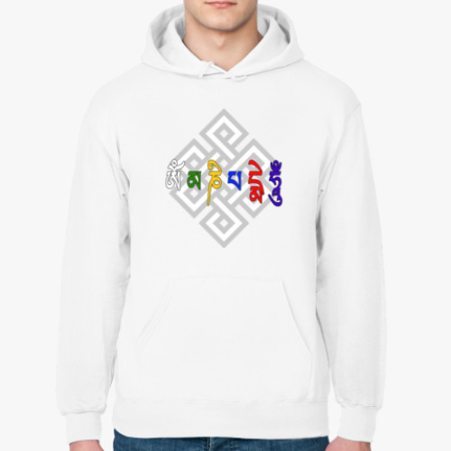 Толстовка худи с принтом Ом мани падмэ  хум (бесконечный узел)