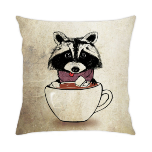 Подушка с принтом Енот и какао
