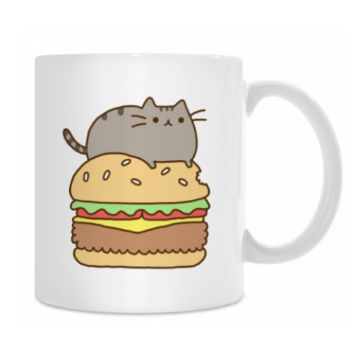 Кружка с принтом Котенок на бургере
