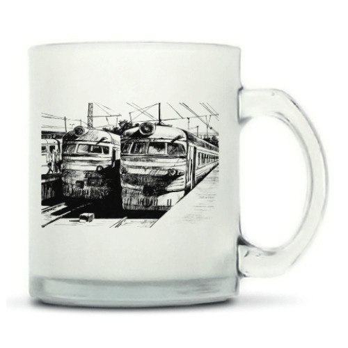 Кружка матовая с принтом Железная дорога. Два поезда.