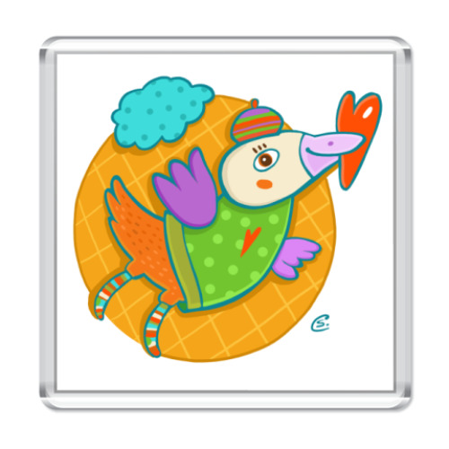 Магнит с принтом   Птичка с сердцем