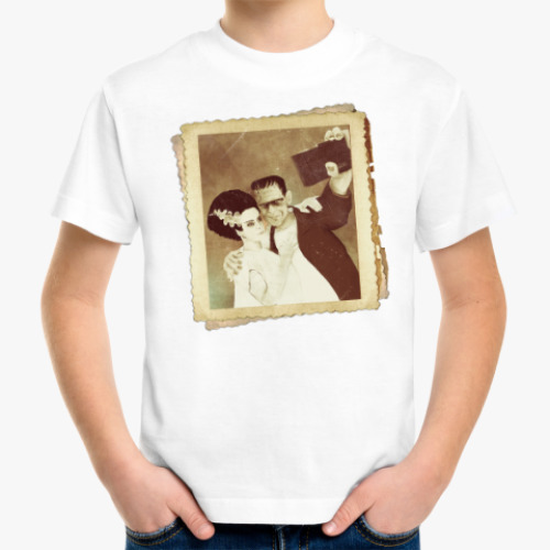 Детская футболка с принтом Монстр Франкенштейна и невеста
