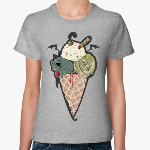 Женская футболка с принтом Рожок Морожок Halloween edition