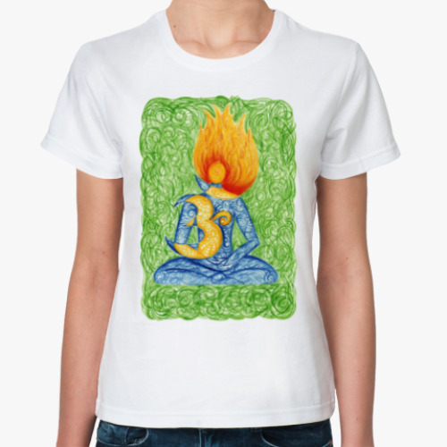 Классическая футболка с принтом Медитация на Ом