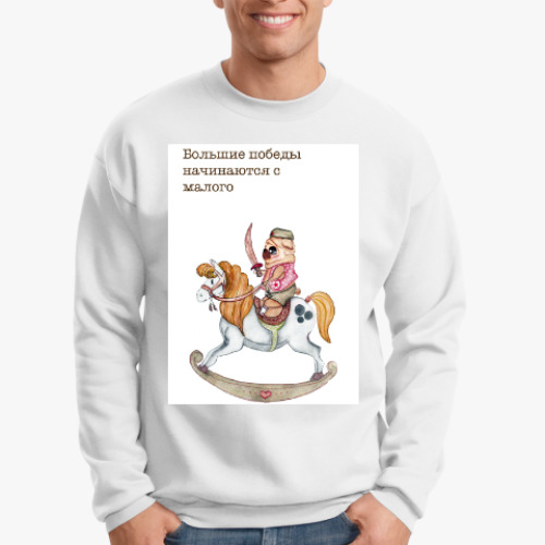 Свитшот с принтом мопс на коне