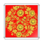 Магнит 6.5 x 6.5 см Подсолнухи хохлома