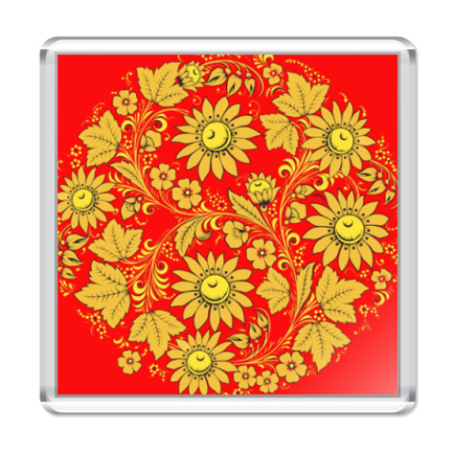 Магнит с принтом Подсолнухи хохлома