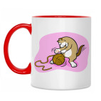 Двухцветная кружка Кот с клубочком