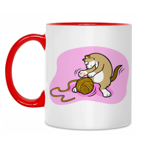 Кружка с принтом Кот с клубочком