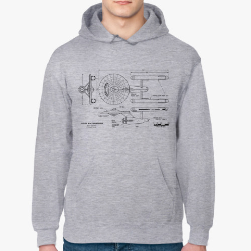 Толстовка худи с принтом Схема USS Enterprise Star Trek