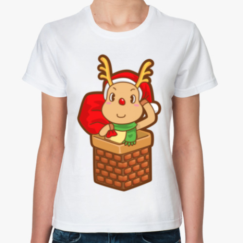 Классическая футболка с принтом Олененок Санты