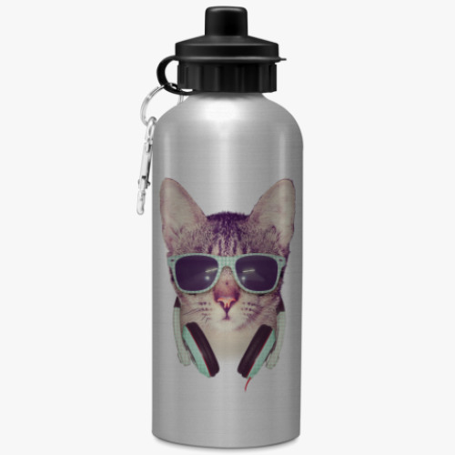 Бутылка с карабином (500 мл) с принтом Cool Cat