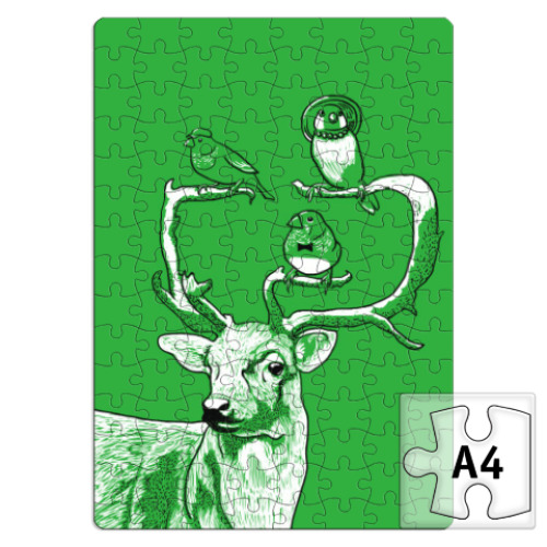 Пазл с принтом Олень и птички