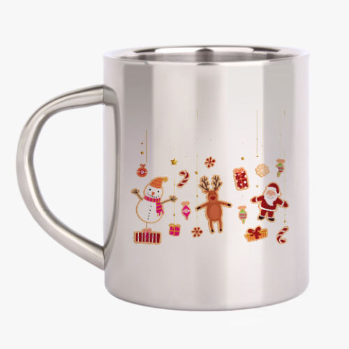 Кружка металлическая с принтом Новогодние печеньки