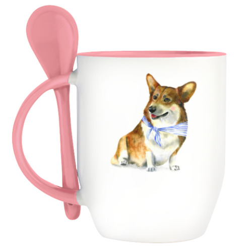 Кружка с ложкой с принтом Корги