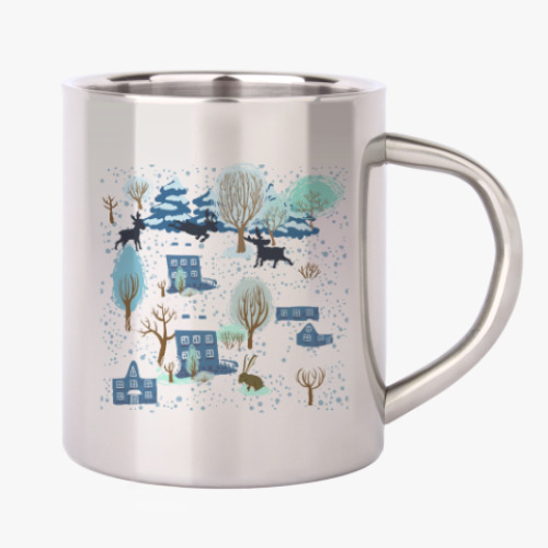 Кружка металлическая с принтом 'Волк зимой...'