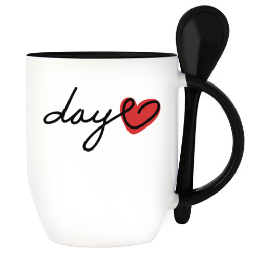 Кружка с ложкой с принтом Коты Love Day