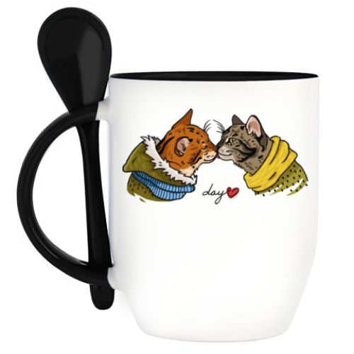 Кружка с ложкой с принтом Коты Love Day