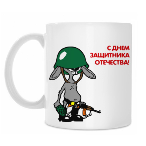 Кружка с принтом заяц в каске