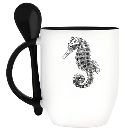 Кружка с ложкой с принтом Морской Конек