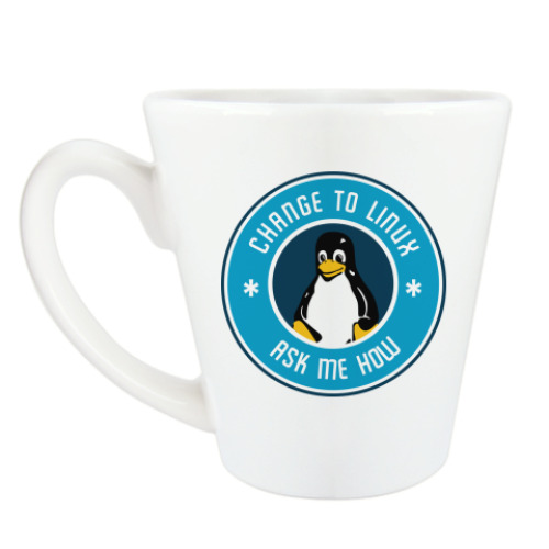 Чашка Латте с принтом Change to Linux пингвин Tux