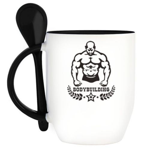 Кружка с ложкой с принтом Bodybuilding