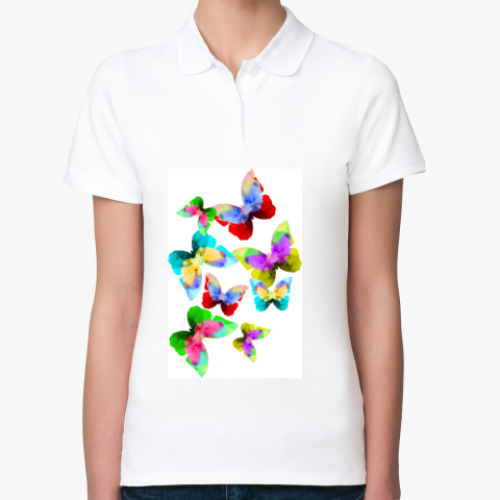 Женская рубашка поло (печать) с принтом Бабочки в животе