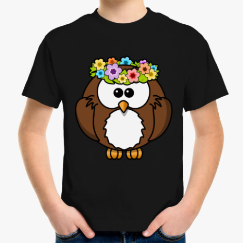 Детская футболка с принтом Сова с цветами