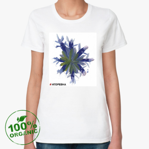 Женская футболка из органик-хлопка с принтом Снежинка Блю-Йелоу органическая