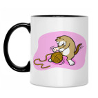 Двухцветная кружка Кот с клубочком