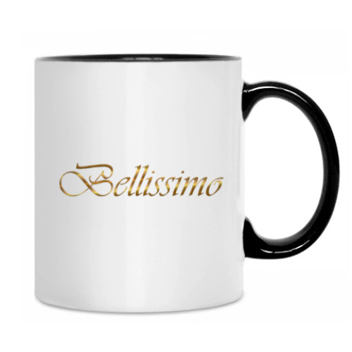 Кружка с принтом Bellissimo. Декоративный текст.