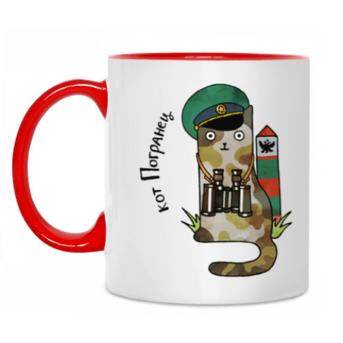 Кружка с принтом кот Погранец  из серии 'Military cats'