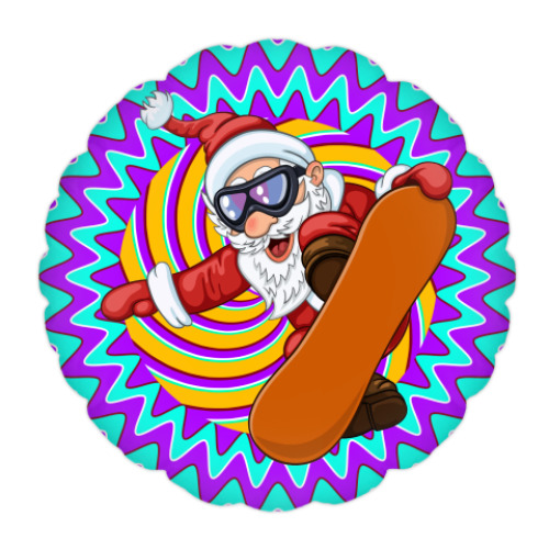 Подушка с принтом Санта Сноубордист