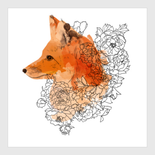 Постер с принтом Акварельная лиса